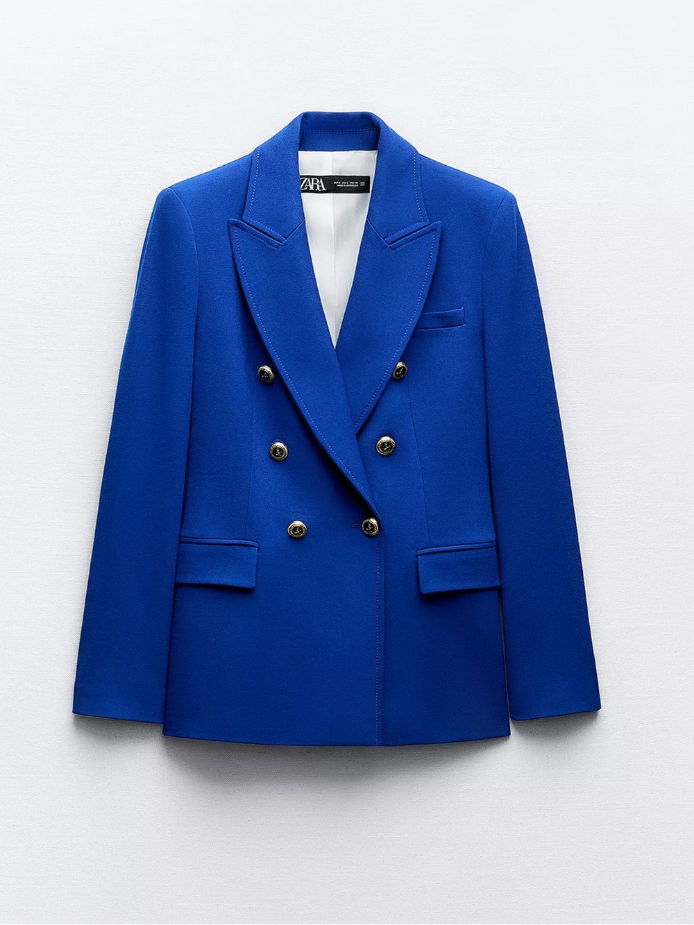 Zara Double-Breasted Royal Blue Blazer with Gold Buttons